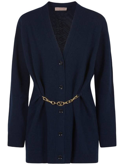 Logo Signature V Neck Cardigan Navy - VALENTINO - BALAAN 2