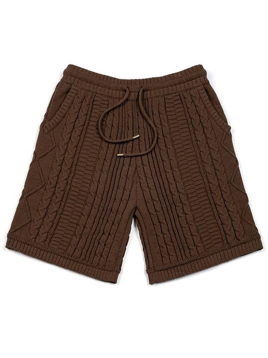 Men's I4SM01BR Permeating New City Cable Knit Shorts Brown - IOEDLE - BALAAN 2