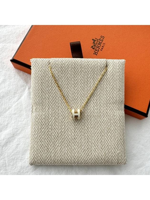 Mini Pop H Pendant Necklace Gold Blanc White - HERMES - BALAAN 7