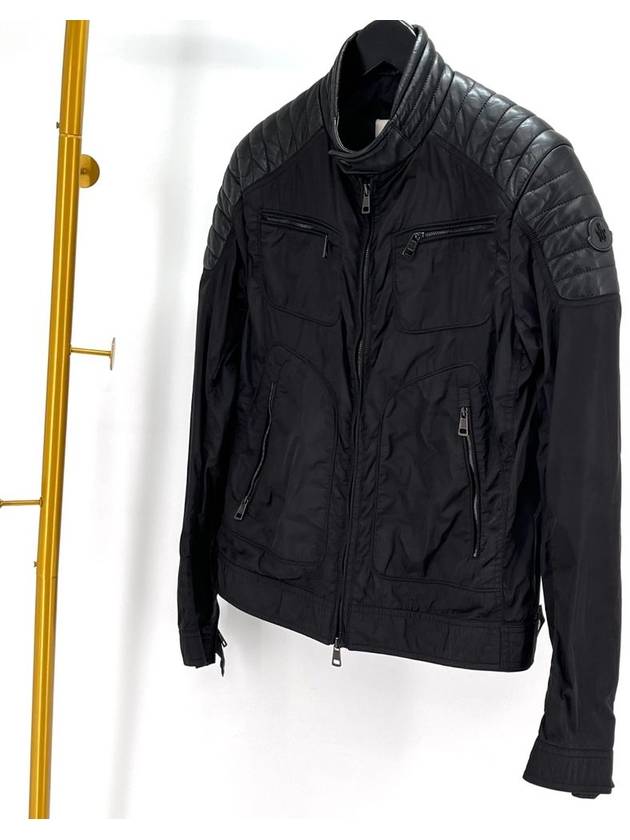 Black Waffen Biker Windbreaker Jacket Size 2 - MONCLER - BALAAN 1