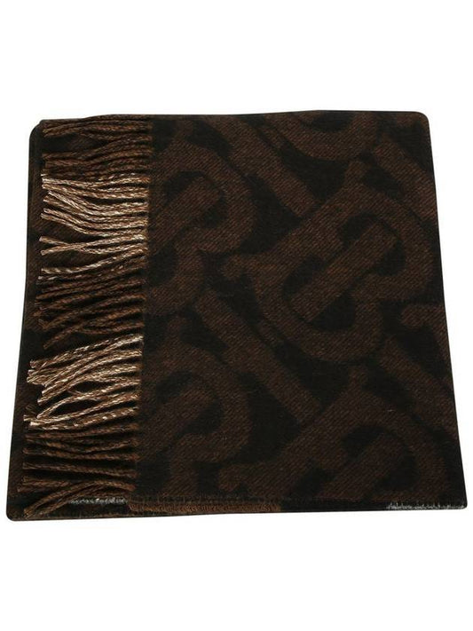 TB Monogram Fringe Cashmere Scarf Brown - BURBERRY - BALAAN 1