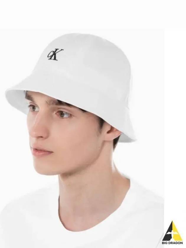 JEANS White CK Embroidered Logo Bucket Hat HX0260 391 - CALVIN KLEIN - BALAAN 1