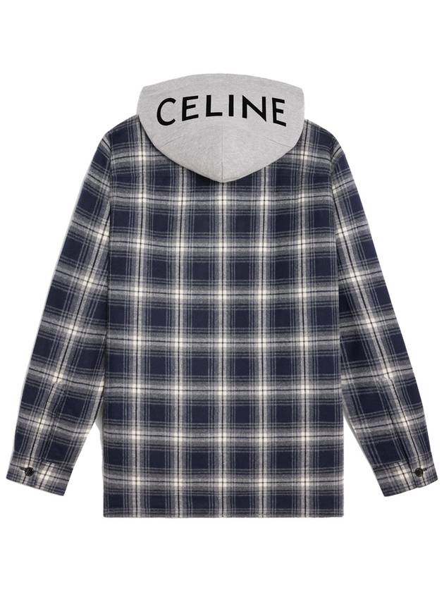 Check Cotton Hooded Oversized Shirt Jacket Navy - CELINE - BALAAN 3