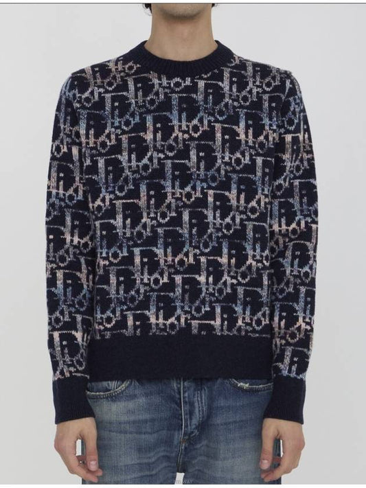 Oblique Jacquard Wool Knit Top Navy - DIOR - BALAAN 2