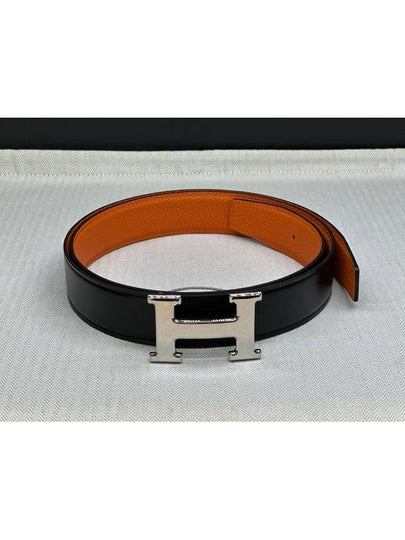 H Buckle Reversible Leather Strap 32mm Belt Black - HERMES - BALAAN 2