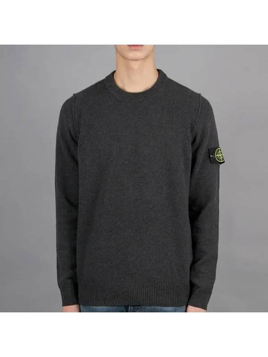 Logo Patch Crew Neck Wool Knit Top Melange Charcoal - STONE ISLAND - BALAAN 2