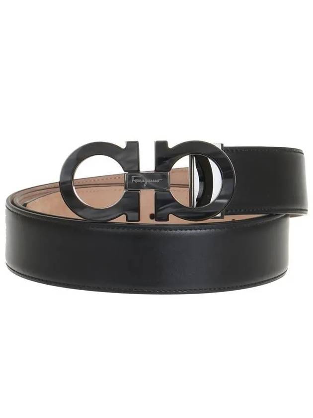 Men's Adjustable Gancini Leather Belt Black - SALVATORE FERRAGAMO - BALAAN 2