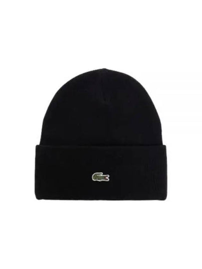 Ribbed Wool Beanie Black - LACOSTE - BALAAN 2