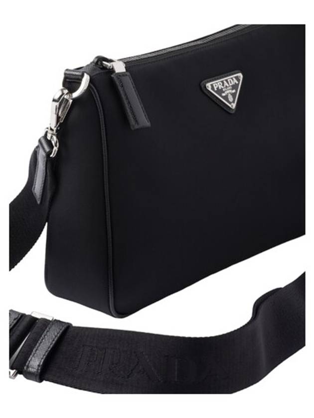 Triangle Logo Re-Nylon Saffiano Leather Shoulder Bag Black - PRADA - BALAAN 7