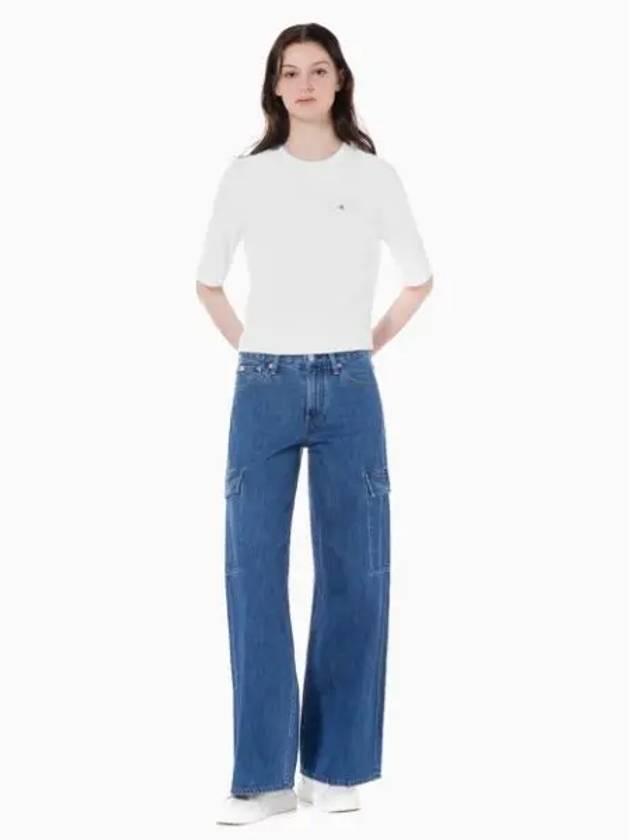 JEANS Women s Mid Blue Low Rise Baggy Fit Cargo Denim J224275 1A4 - CALVIN KLEIN - BALAAN 1