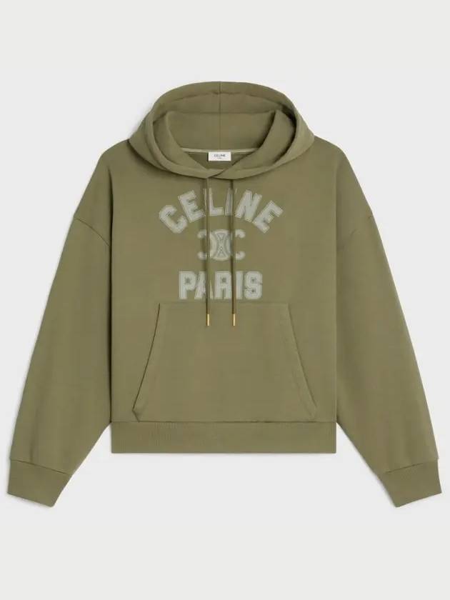 Logo Print Cotton Fleece Loose Hoodie KhakI - CELINE - BALAAN 2