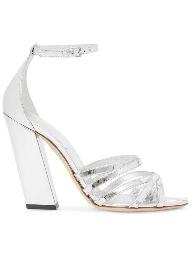 Split Toe Detail Metallic Leather Hove Sandal Heels Silver - BURBERRY - BALAAN 1