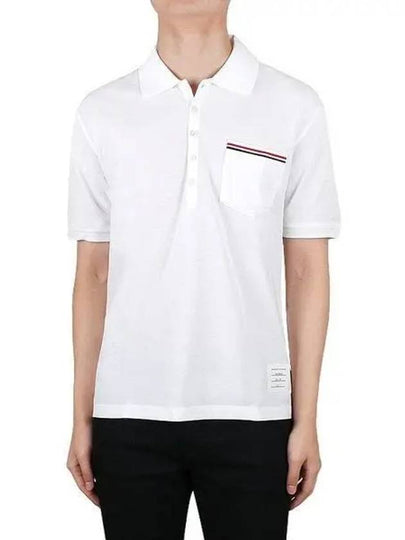 Men's Three Stripes Pocket Mercerized Short Sleeve Polo Shirt White - THOM BROWNE - BALAAN 2