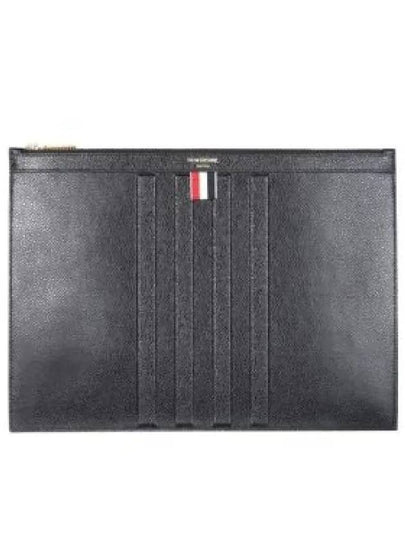 Three Stripes Tab Pebble Grain Leather Diagonal Medium Clutch Bag Black - THOM BROWNE - BALAAN 2