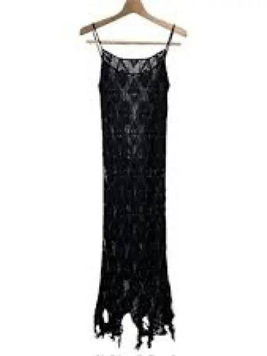 See Through Embroidery Pattern Slip Frayed Hem Midi Dress Black - MAISON MARGIELA - BALAAN 2