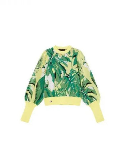 Women's Hawaiian Jacquard Crew Neck Sweater Yellow 271764 - PHILIPP PLEIN - BALAAN 1