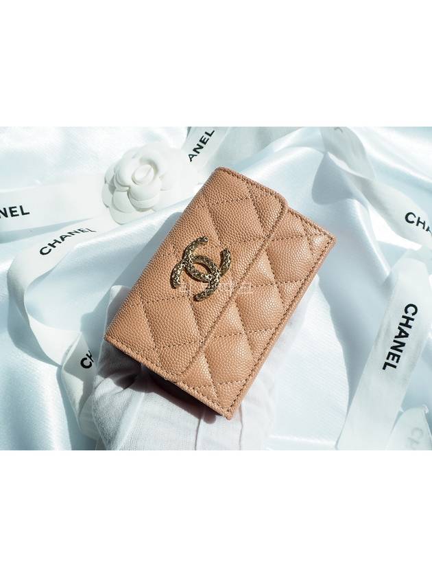 CC Logo Diamond Caviar Half Wallet Beige - CHANEL - BALAAN 11