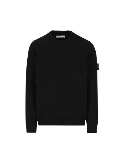 Logo Patch Lambswool Crewneck Knit Top Black - STONE ISLAND - BALAAN 2