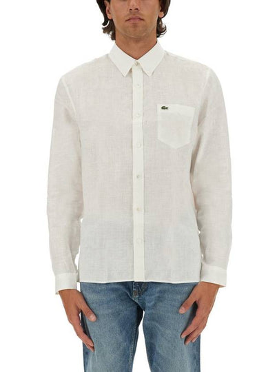 Logo Patch Linen Long Sleeve Shirt White - LACOSTE - BALAAN 2