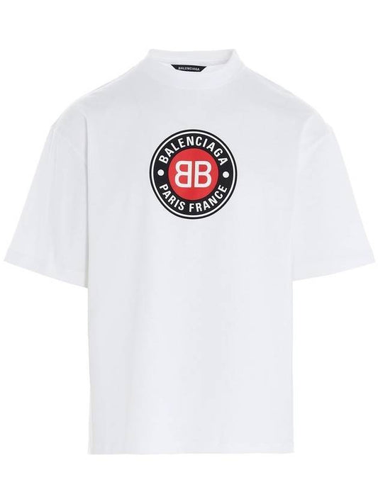 Men's BB Logo Printing Short Sleeve T-Shirt White - BALENCIAGA - BALAAN.