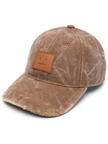 Leather Face Patch Ball Cap Brown - ACNE STUDIOS - BALAAN 1