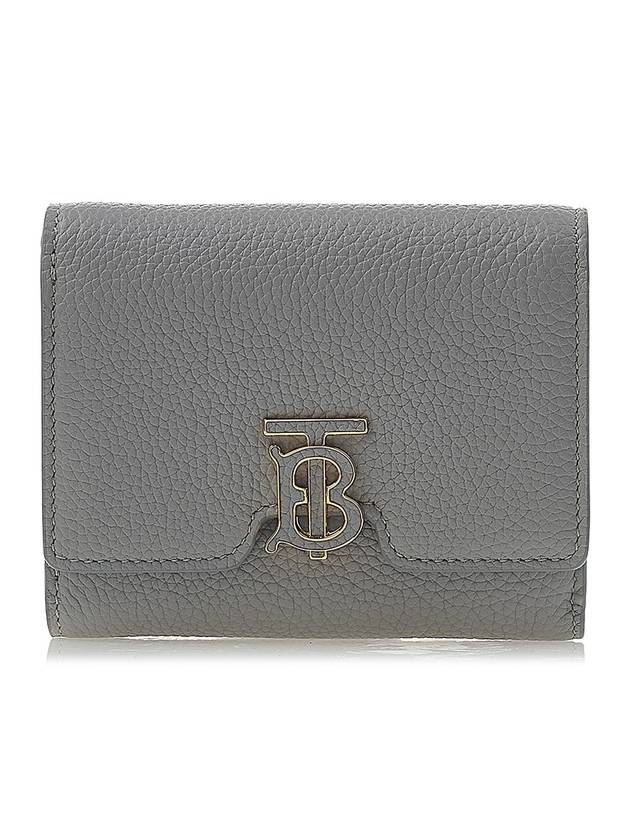 TB Logo Grain Leather Half Wallet Light Grey - BURBERRY - BALAAN 1