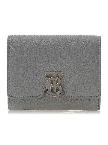 TB Logo Grain Leather Half Wallet Light Grey - BURBERRY - BALAAN 1