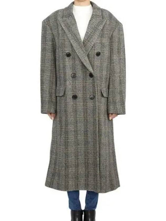 Women's Check Pattern Double Breasted Double Coat Beige - ISABEL MARANT - BALAAN 2