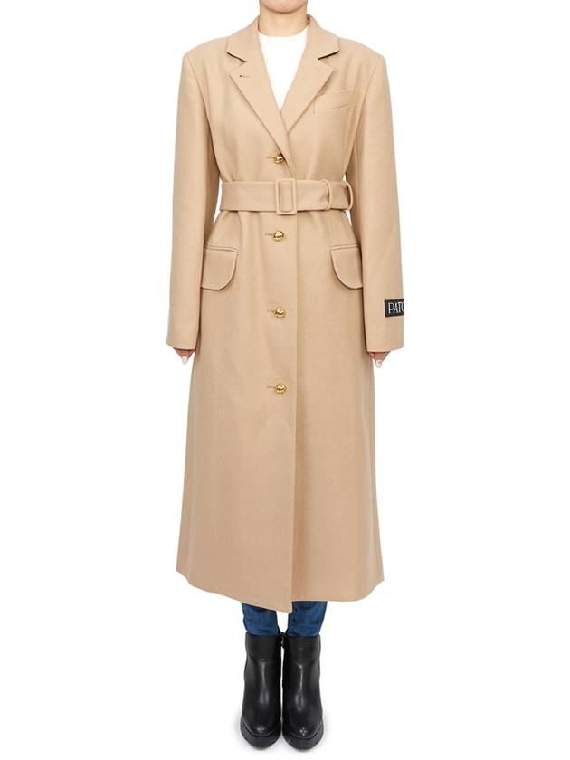 Sustainable Wool Cashmere Blend Tailored Single Coat Beige - PATOU - BALAAN 4