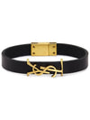 Monogram Logo Leather Bracelet Black - SAINT LAURENT - BALAAN 2