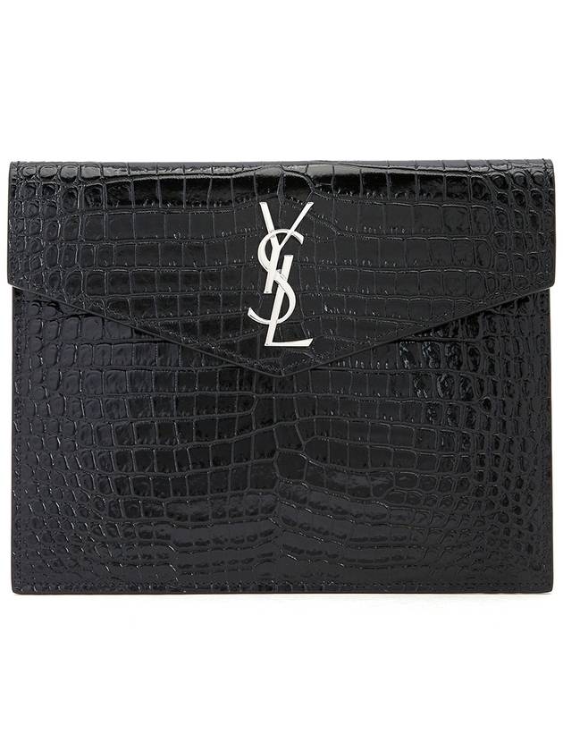 Crocodile Uptown Pouch Bag Black - SAINT LAURENT - BALAAN.