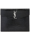 Crocodile Uptown Pouch Bag Black - SAINT LAURENT - BALAAN 1