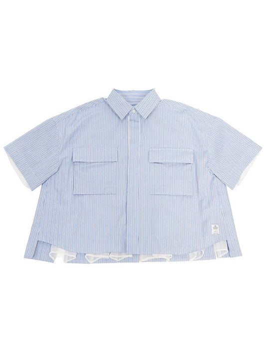 Thomas Mason Poplin Cotton Cropped Short Sleeve Shirt Light Blue - SACAI - BALAAN 2