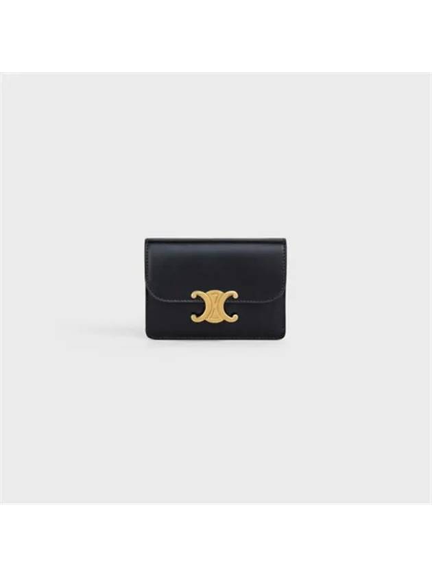 Triomphe Shiny Calfskin Flap Card Wallet Black - CELINE - BALAAN 2