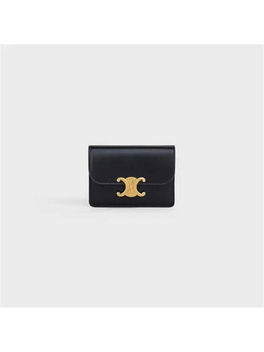 Triomphe Shiny Calfskin Flap Card Wallet Black - CELINE - BALAAN 2