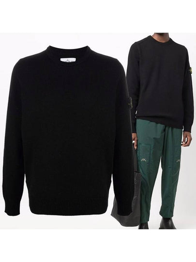 Men's Wappen Patch Round Neck Knit Top Black - STONE ISLAND - BALAAN 2