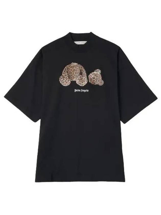 Leopard Bear Logo Print Short Sleeve T Shirt Black Tee - PALM ANGELS - BALAAN 1