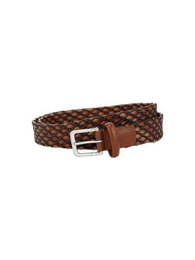 Men s diamond rope pattern leather belt brown 271516 - GIORGIO ARMANI - BALAAN 1