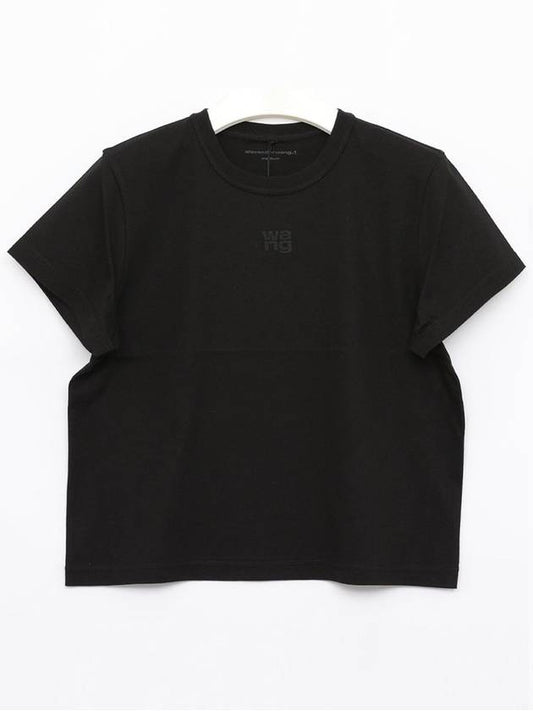 Logo Shrunken Cotton Jersey Short Sleeve T-Shirt Black - ALEXANDER WANG - BALAAN 2