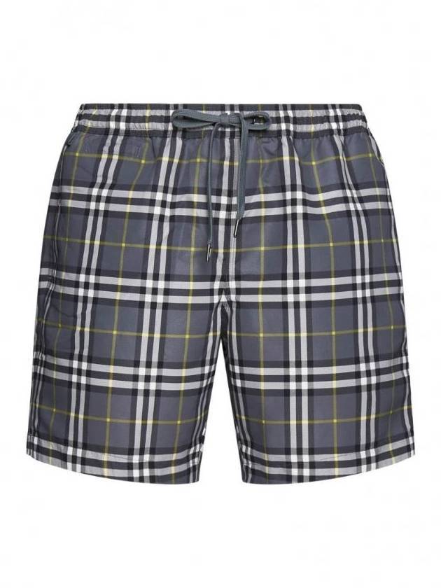 Men's Check Drawcord Swim Shorts Storm Gray - BURBERRY - BALAAN.