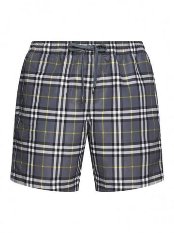 Men's Check Drawcord Swim Shorts Storm Grey - BURBERRY - BALAAN 1