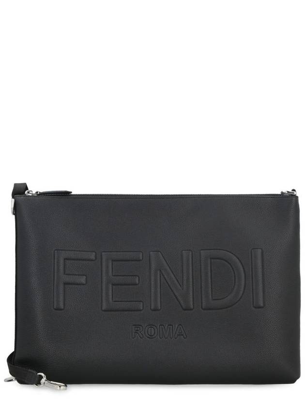 Embossed Logo Strap Clutch Bag Black - FENDI - BALAAN 7