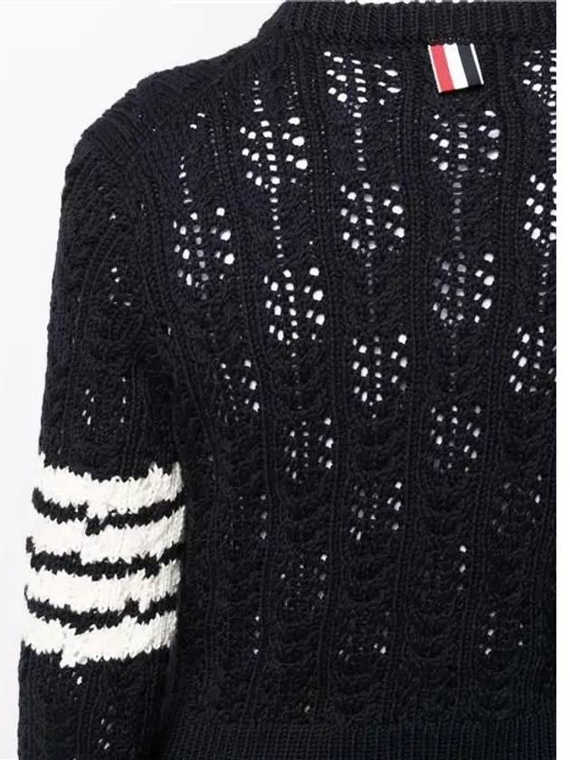 Women's 4 Bar Irish Pointelle Cable Merino Wool Knit Top Navy - THOM BROWNE - BALAAN 6