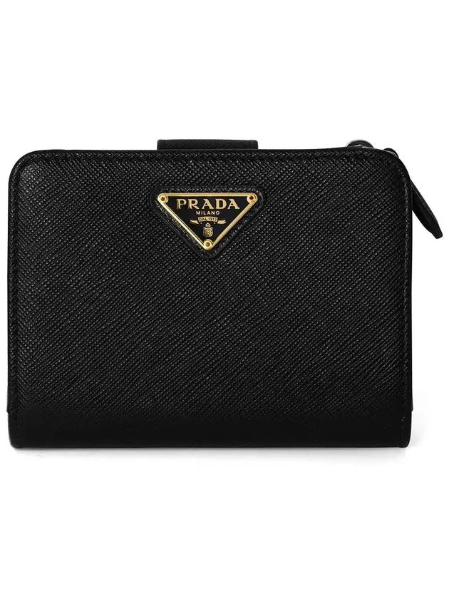 Small Saffiano Leather Half Wallet Black - PRADA - BALAAN 4