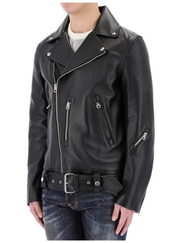 Zipper Detail Leather Biker Jacket Black - ACNE STUDIOS - BALAAN 5