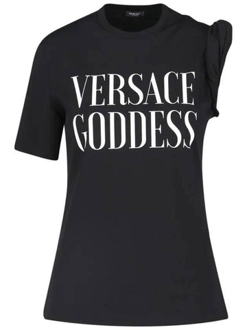 Goddess Rolled Short Sleeve T-Shirt Black - VERSACE - BALAAN 1