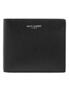 Classic Logo Textured Leather Half Wallet Black - SAINT LAURENT - BALAAN 2