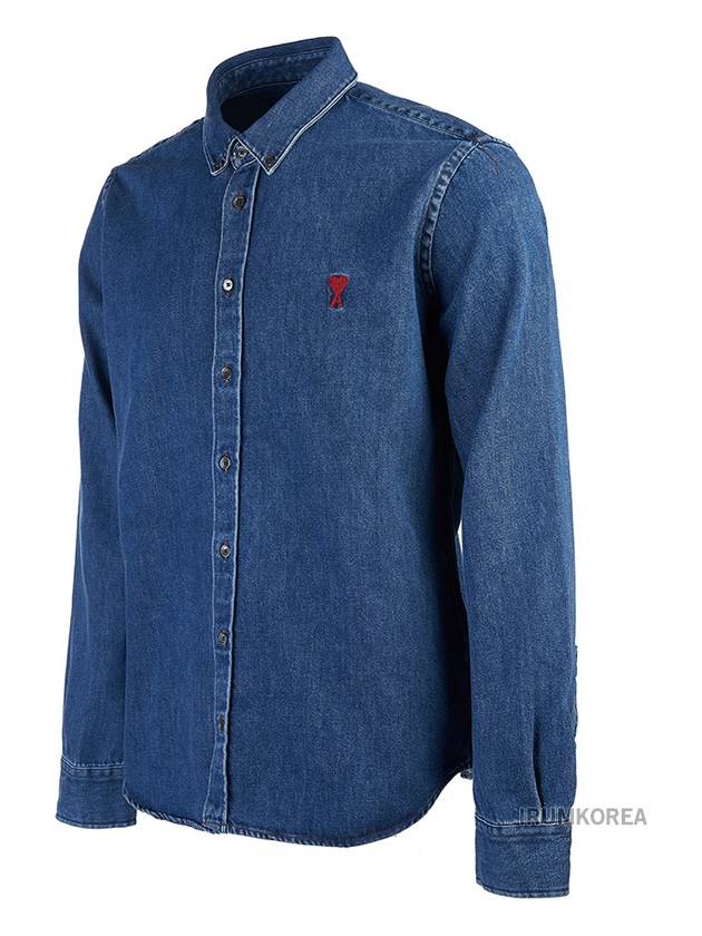 De Coeur Embroidered Denim Long Sleeve Shirt Blue - AMI - BALAAN 3