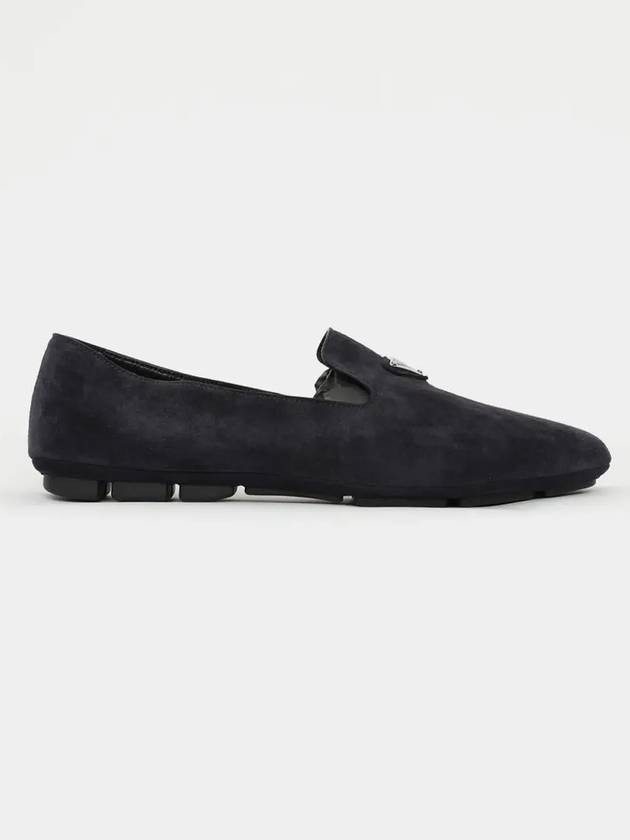 Triangle Logo Suede Driving Shoes Navy - PRADA - BALAAN 3