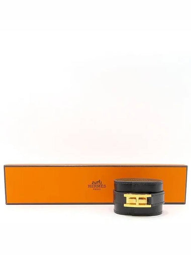 Black leather gold plated drag bracelet - HERMES - BALAAN 1